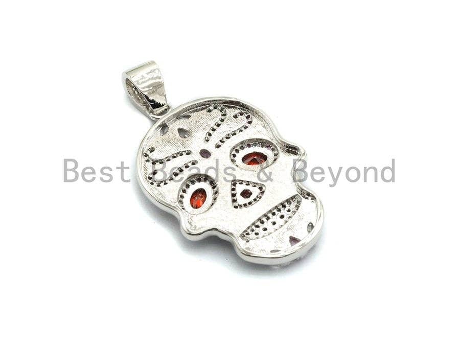 Colorful CZ Micro Pave Skull Pendant, Red Eye,Skull Pave Pen