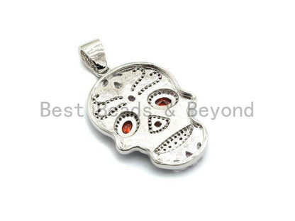 Colorful CZ Micro Pave Skull Pendant, Red Eye,Skull Pave Pen