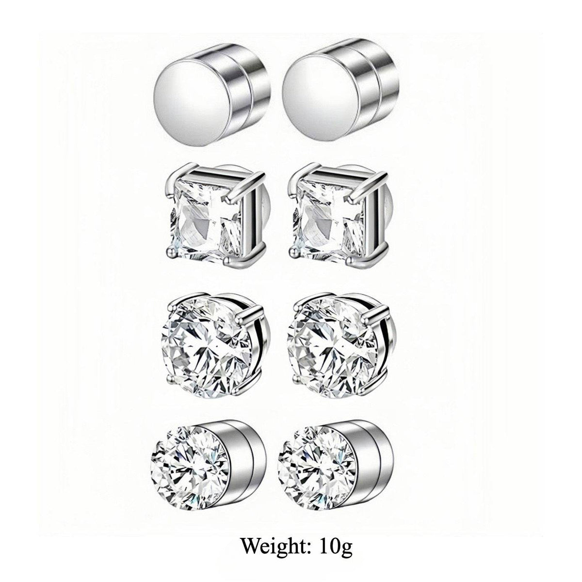 Magnetic CZ Stud Earrings for Men Women, Multi Sets 6mm Non-Piercing Clip On Hypoallergenic Stainless Steel