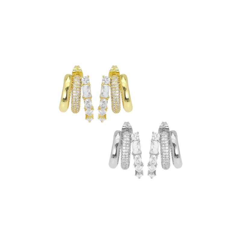 CZ thriple lines with rectangle cz Statement Earrings, Sku#A213