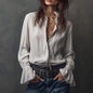 Womens Long-sleeve Zip-up Crew-neck Blouse