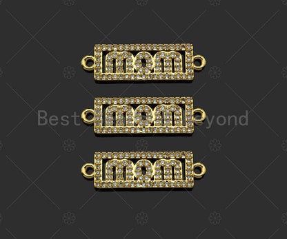 Gold Filled CZ Micro Pave Mom Word On Rectangle Shape Connector, 18K Gold Filled Connector, Mother's Day Gift, 25x8mm,Sku#LD112