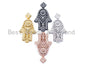 CZ Micro Pave Hamsa Hand with Flat Square Bail Pendant, Cubic Zirconia Pendant, 26x45mm, sku#L37