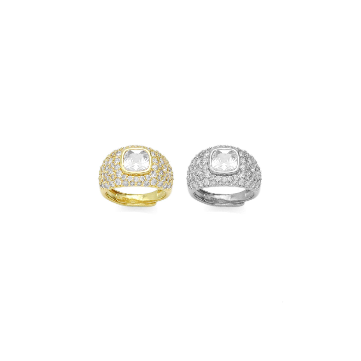 Chuny Square CZ Center Gold Silver Dome Ring, Sku#A209