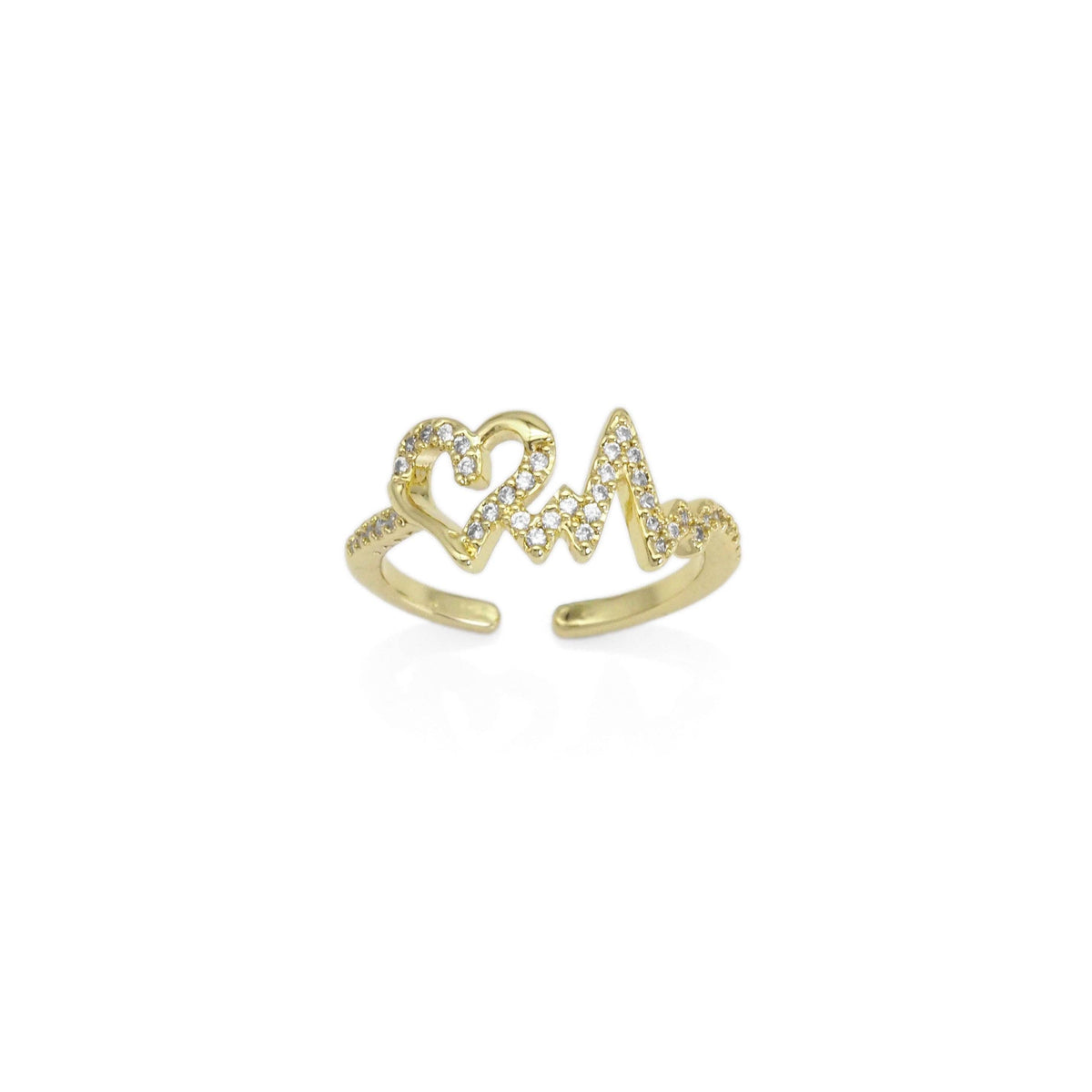Gold CZ Heart electro wave line Adjustable Ring, Sku#LD498