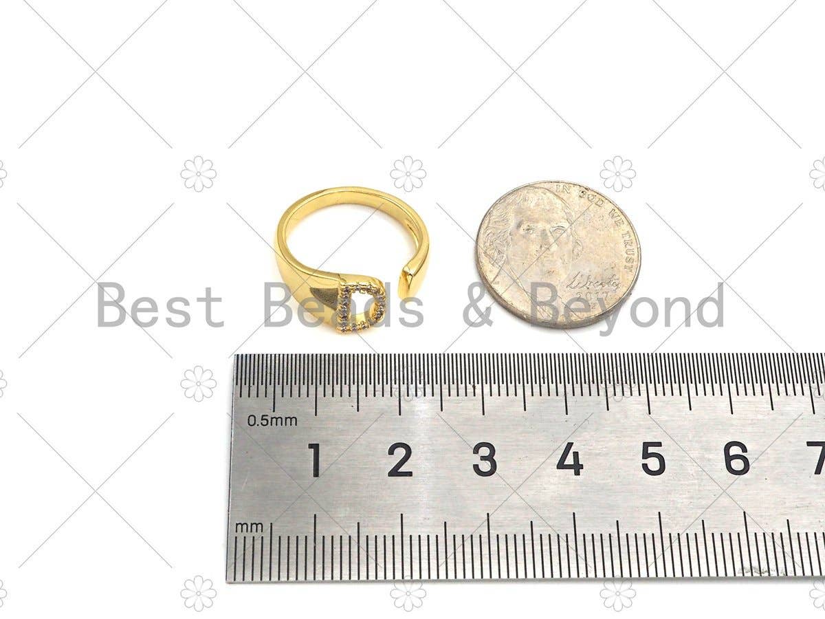 CZ Gold Alphabet initial adjustable Ring, Sku#JL44