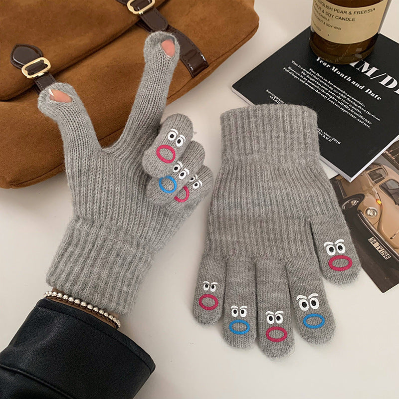 Winter Fingerless Knitted Gloves Touchscreen Warm Windproof