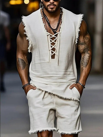 Mens Casual Fashion Vest And Shorts Set