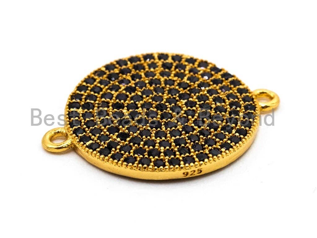 Black CZ Micro Pave Round Disc Connector, Cubic Zirconia Space Connector, Bracelet Necklace Findings, 16x19mm, 1pc,SKU#A85