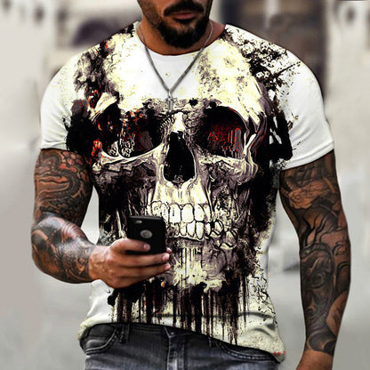 European And American Summer Dark Horror Skull 3D-Printed Mens Short-Sleeve T-Shirt