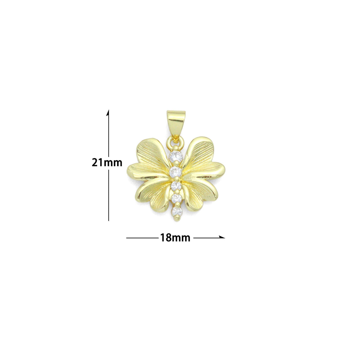 CZ Gold Petal Flower Dragonfly Charm Pendant, Sku#LK1190
