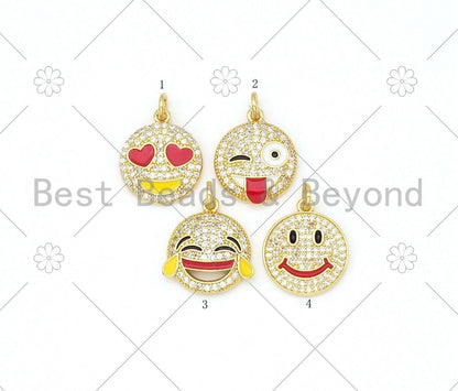 Gold Filled CZ Pave Enamel Popular Emojis Face Charm, EMOJIS, Emoji Charm,18K Gold Filled Enamel Charm,Enamel Jewelry,15x18mm,sku#L599