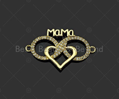 Gold Filled CZ Micro Pave Mom On Infinity Heart Shape Pendant,18K Gold Filled Mom Charm, Mother's Day Gift,17x29mm,Sku#LD110
