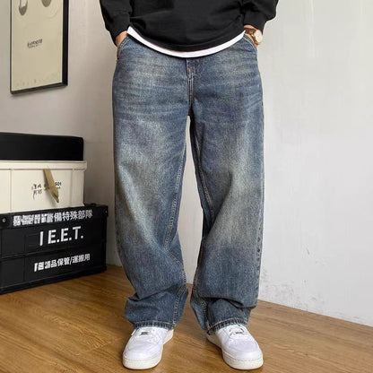 American-style Casual High-end Heavyweight Washed Vintage Jeans For Spring And Autumn