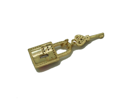 CZ Enamel Lock with Key Charm, Sku#LD282