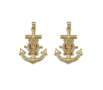 Gold CZ Virgin Mary Anchor Charm, Sku#LK711