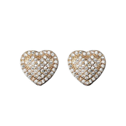 Dainty Iced Out CZ Heart Stud Earrings, Micro-Pavé Love Studs for Women Gifts | Cubic Zirconia