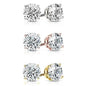 3-Pair: Gold Plated Round Cut Crystal Studs