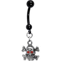 Black Titanium Red Gem Eye Skull Crossbones Belly Ring