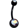 Black Aurora Double Gem Anodized Titanium Belly Ring