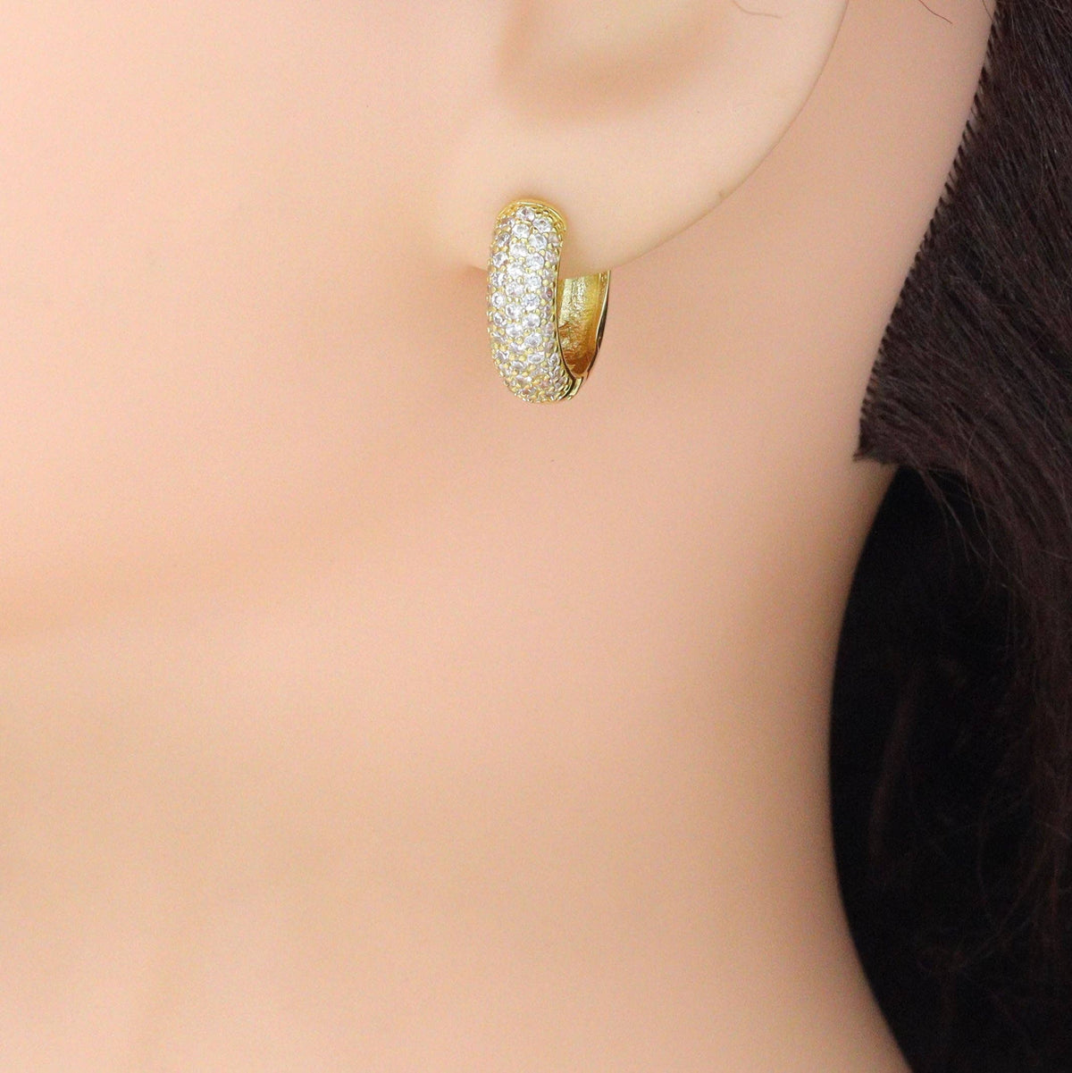 Clear CZ Silver Gold Medium size Hoop Earrings, Sku#A477