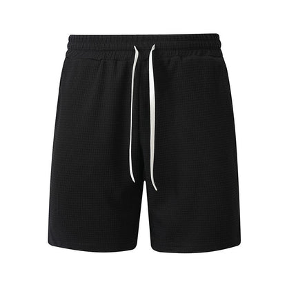 Mens Casual Waffle-Weave Shorts With Drawstring Pockets