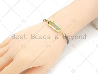 CZ Micro Pave Oval Shape Connector, Clear CZ Bar Connector, 18K Gold Bracelet Connector, 11x30mm, Sku#LK313