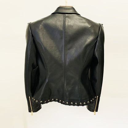 Fashion Heavy Industry Eyelet Rope Slim-fit Leather Coat Suit Jacket
