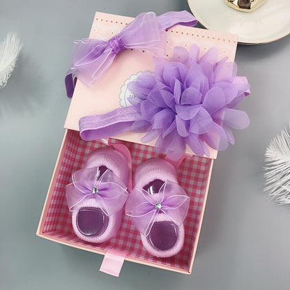 Flower Baby Girl Headband Socks Set Shoes With  Crown Bows Newborn Headbands For Girls Turban Baby Hair Accessories
