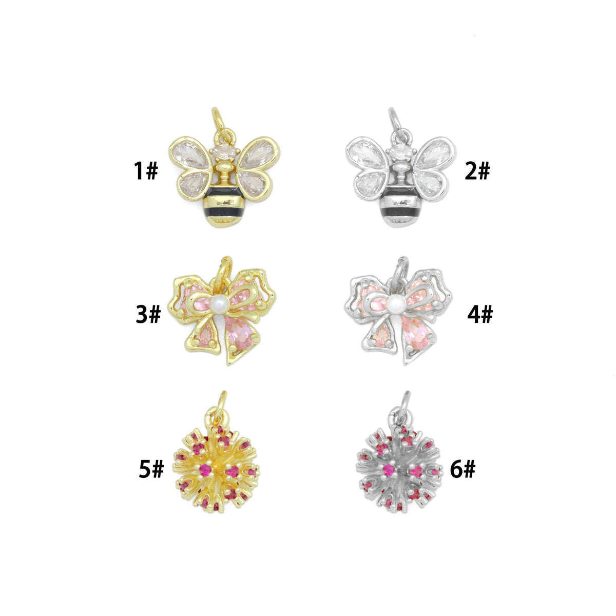 CZ Bee Bow Flower ball Charm Pendant,Sku#A497