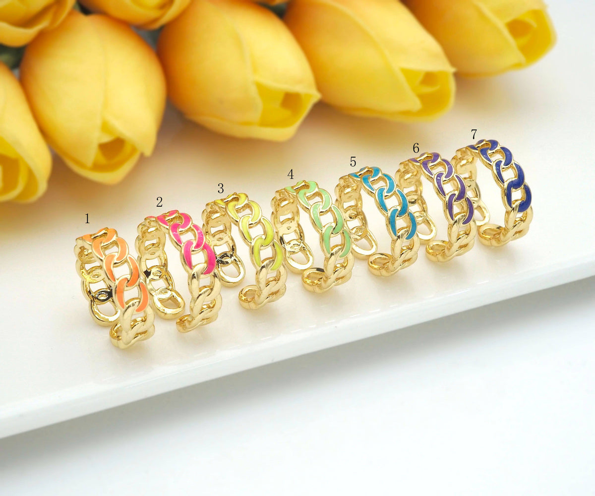 Colorful Enamel Cuban Link Chain Ring, sku#X189
