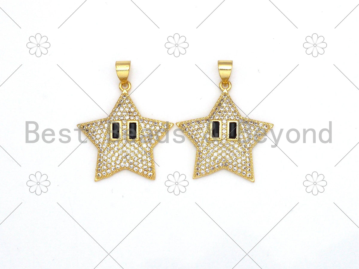 CZ Micro Pave Five Point Star With Eye Shape Pendant/Charm,18K Gold Filled Star Charm, Necklace Bracelet Charm Pendant,21x25mm,Sku#LK379