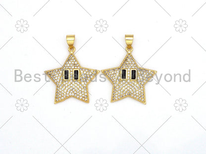 CZ Micro Pave Five Point Star With Eye Shape Pendant/Charm,18K Gold Filled Star Charm, Necklace Bracelet Charm Pendant,21x25mm,Sku#LK379