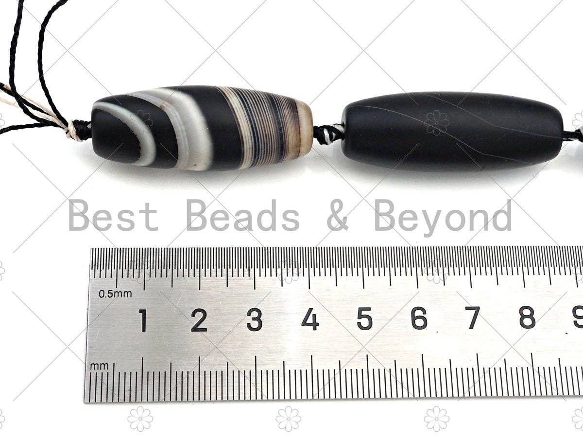 Natural Black Agate Barrel Spacer Beads, Black White Agate S