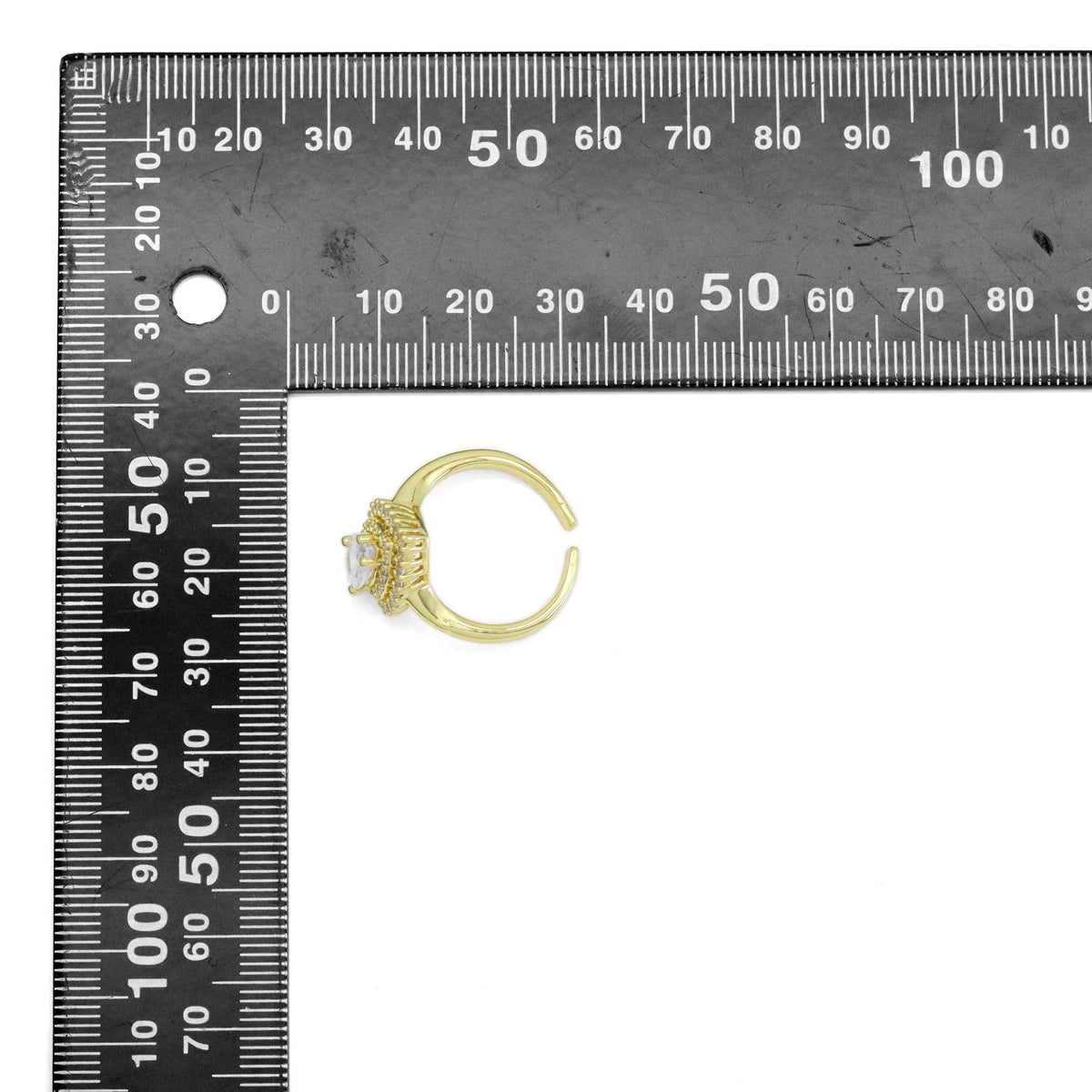 Clear CZ Big Teardrop CZ Gold Adjustable Ring, Sku#A169