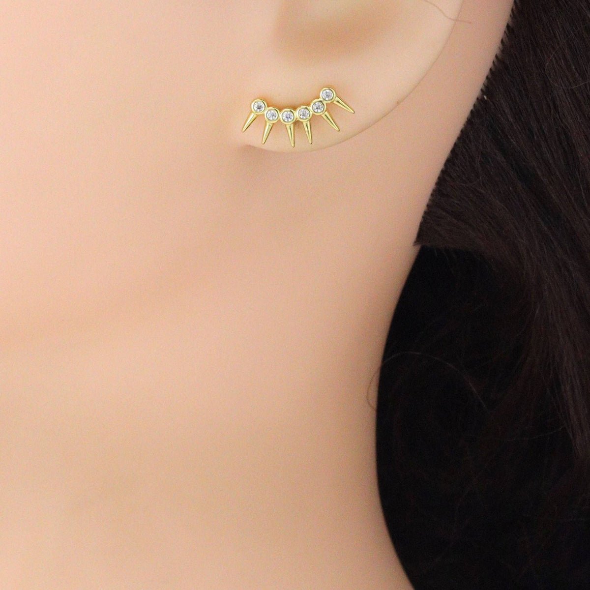Clear CZ Dual color Hoop, Rose Flower, Spike Earrings, Sku#LD749