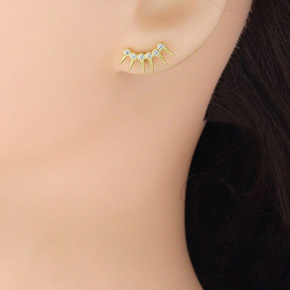 Clear CZ Dual color Hoop, Rose Flower, Spike Earrings, Sku#LD749