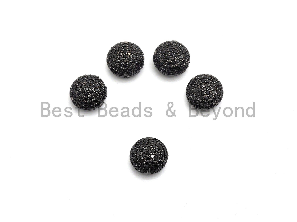 Black CZ Pave On Black Micro Pave Button Round Spacer Beads for Bracelet/Necklace, Spacer Beads, 11mm, sku#C98