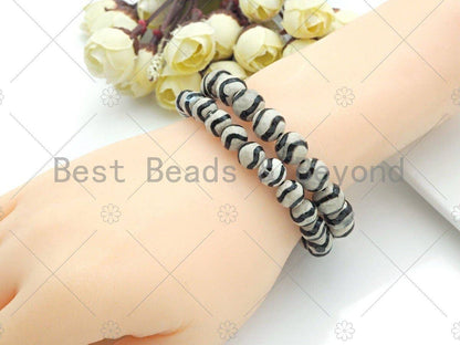 Natural Black White Tibetan Agate Stretchy Bracelet, sku#U1096