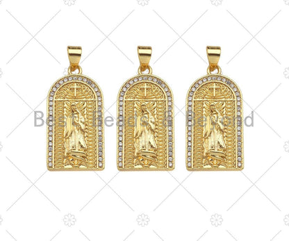 CZ Micro Pave Virgin Mary On Arched Door Shape Pendant/Charm,Cubic Zirconia Charm, 14x27mm, Sku#LD28
