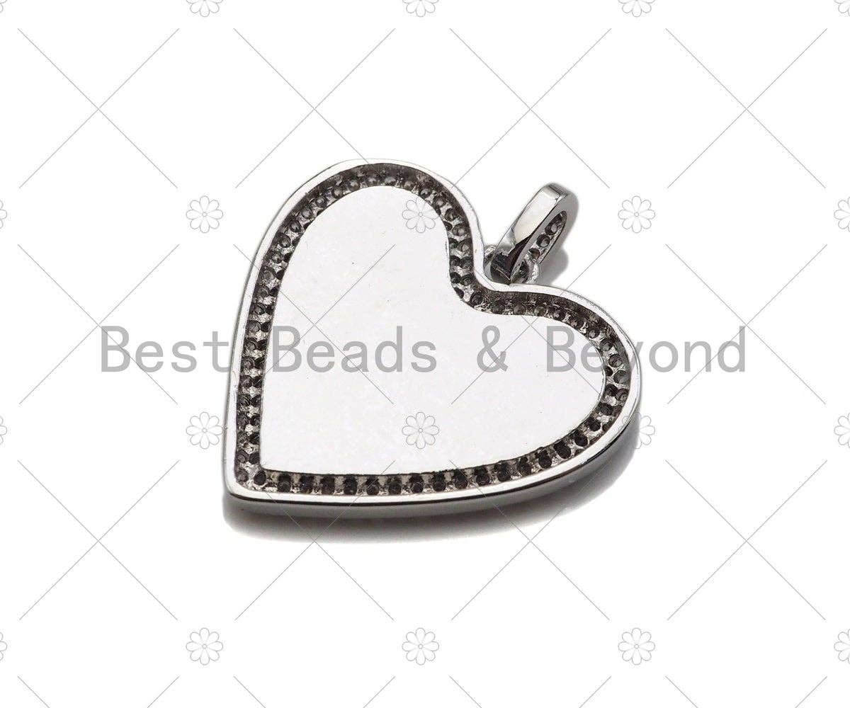 Black White Red Enamel Heart with CZ Micro Pave SKU#L326