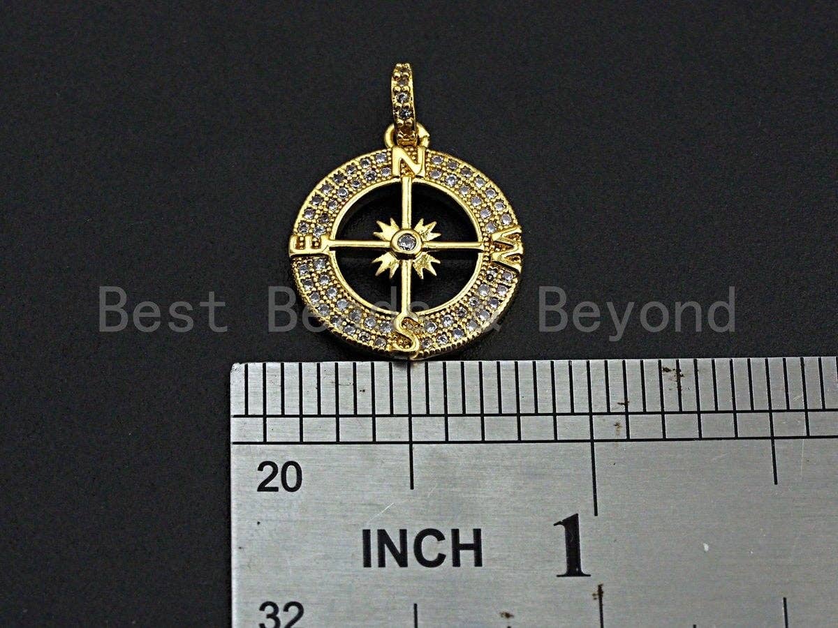 Clear CZ Micro Pave Hollow out Compass Pendant/Charm,Z458