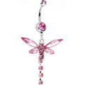 Pink Cubic Zirconia Dragonfly Belly Ring