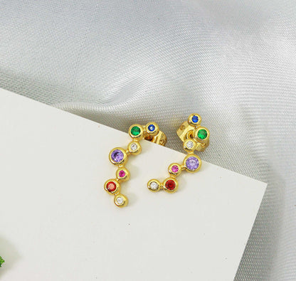 Gold Colorful CZ Stud Earrings, Sku#LD287