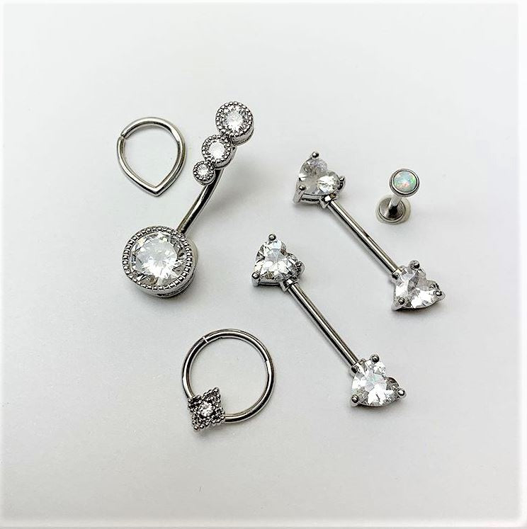 16G 3/8 Clear Gem Textured Cross Septum Clicker