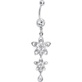Clear Gem Duet Flowers Belly Ring