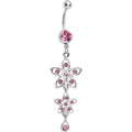 Pink Gem Duet Flowers Belly Ring