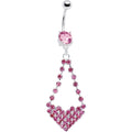 Pink Gem Cluster Heart Dangle Belly Ring