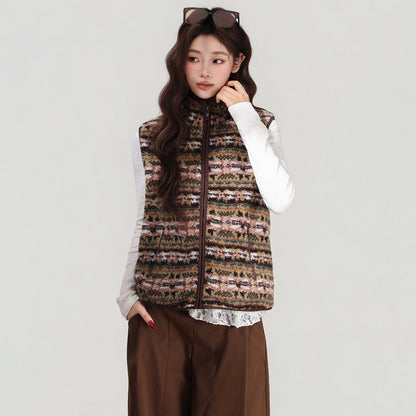 Retro Stand-collar Lamb Wool Vest Women's Cardigan Jacket For Autumn And Winter Layering