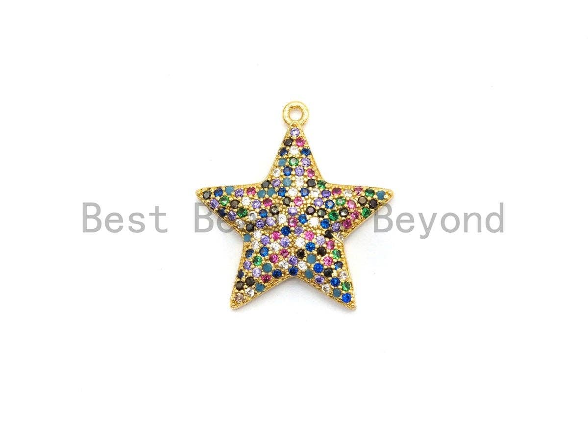 Multi-Color CZ Micro Pave Five Star Pendant, Star Shaped Pave Pendant, Gold plated, 23x24mm, Sku#B108